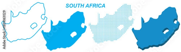 Fototapeta South Africa Map Vector Set, African Outline Silhouette Dotted 3D Solid Shapes, South Africa Country Infographic Template, Editable EPS South Africa Geography