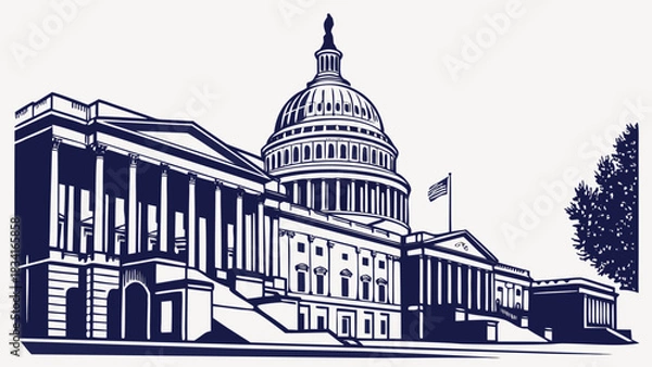 Fototapeta Washington dc skyline with us capitol building, ideal for travel brochures, website headers, social media posts, and educational presentations.