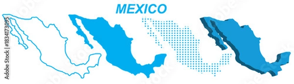Fototapeta Mexico Map Vector Set, North America Outline Silhouette Dotted 3D Solid Shapes, Mexico Country Infographic Template, Editable EPS Mexico Geography