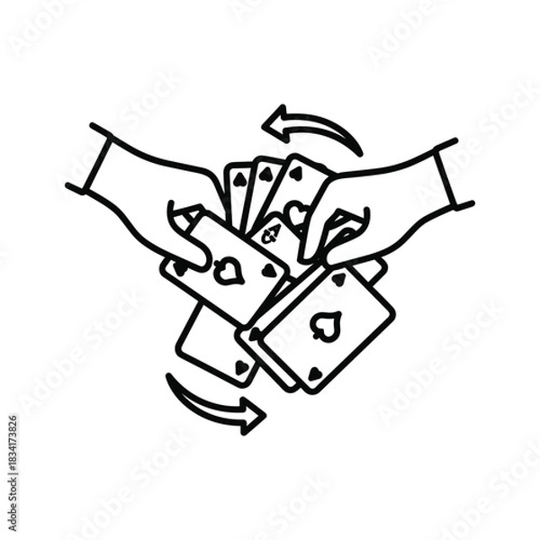 Fototapeta Hands Shuffling Playing Cards - Outline Icon for Casino Games, Magic Tricks, and Card Game Preparation
