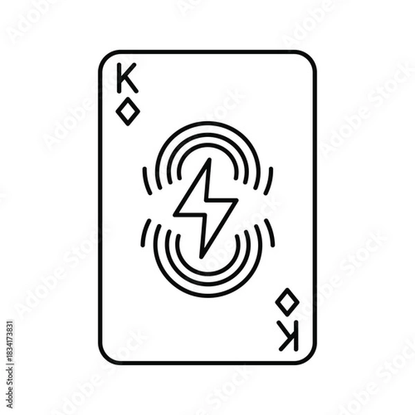 Fototapeta King Playing Card with Wireless Power Symbol Line Icon