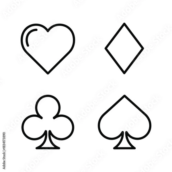Fototapeta Playing Card Suits Outline Icons Set
