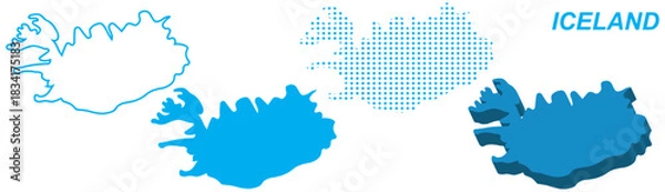 Fototapeta Iceland Map Vector Set, European Outline Silhouette Dotted 3D Solid Shapes, Iceland Country Infographic Template, Editable EPS Iceland Geography