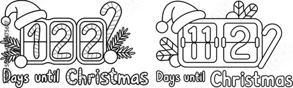 Obraz christmas countdown coloring page vector illustration designed for kids with playful holiday elements perfect for printable activities and seasonal fun.