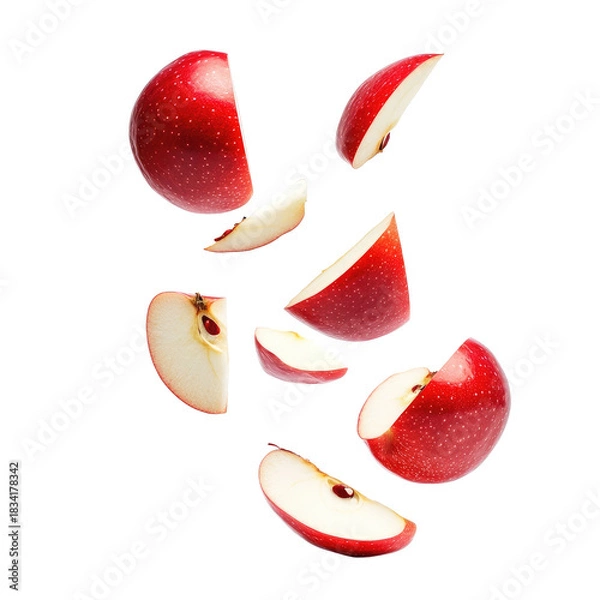 Fototapeta Falling Red Apple Slices Against Transparent Background Displaying Freshness and Vibrant Colors