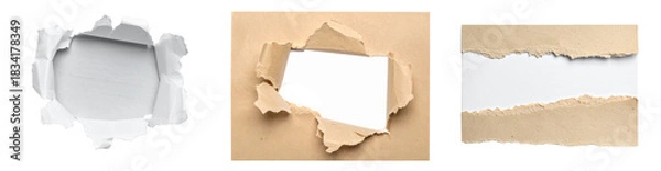 Fototapeta Torn Paper With White Holes and Brown Textured Edges Isolated On Transparent Background