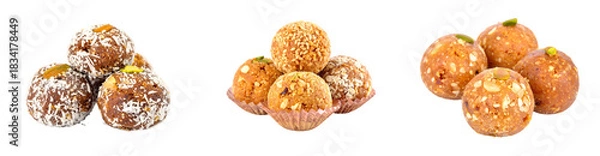 Fototapeta Arrangement Of Round Indian Sweets Against A Transparent Background With Diverse Textures And Colors