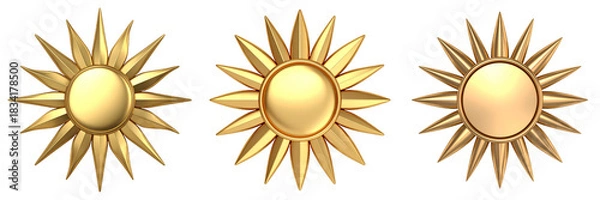 Fototapeta Golden Sun Symbol With Rays On Transparent Background