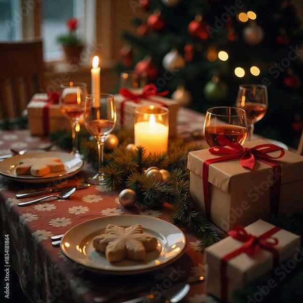 Fototapeta christmas dinner table setting