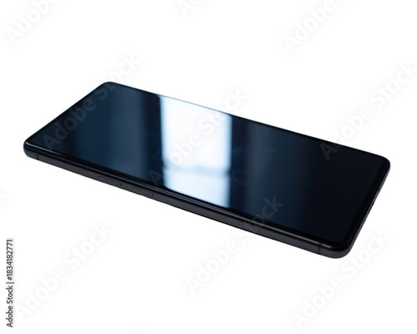 Fototapeta Sleek modern smartphone lying flat on a black surface isolated on transparent background