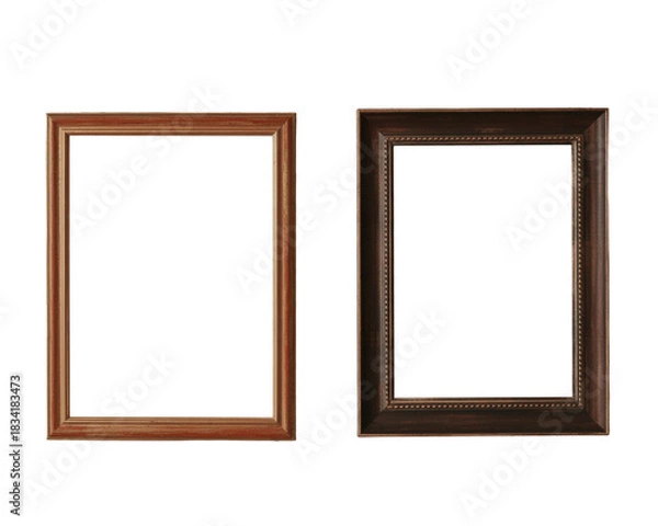 Fototapeta Two wooden picture frames with white empty space isolated on transparent background