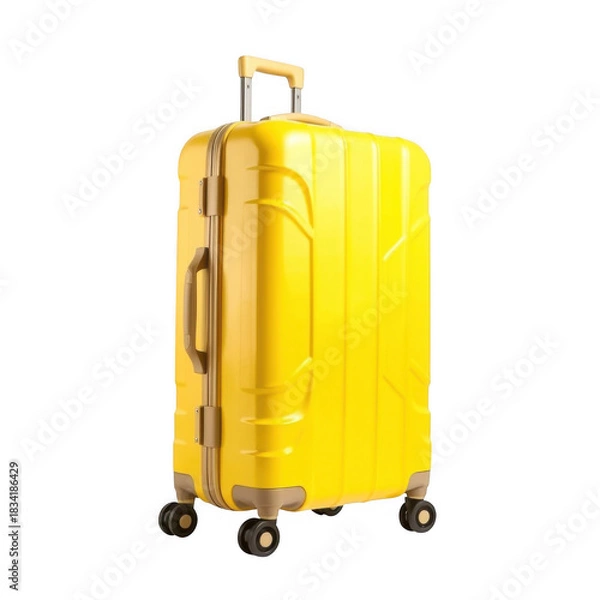 Obraz Bright yellow hardshell rolling suitcase with telescopic handle