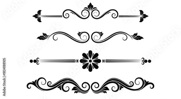 Obraz Vintage Ornamental Swirl Flourish Dividers and Borders Vector Set for Decorative Text Separation and Classic Design Elements.