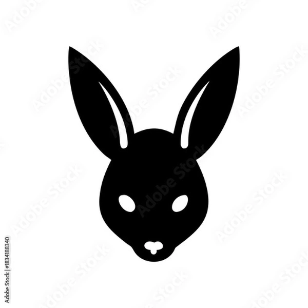 Obraz Black rabbit head simple on transparent background silhouette