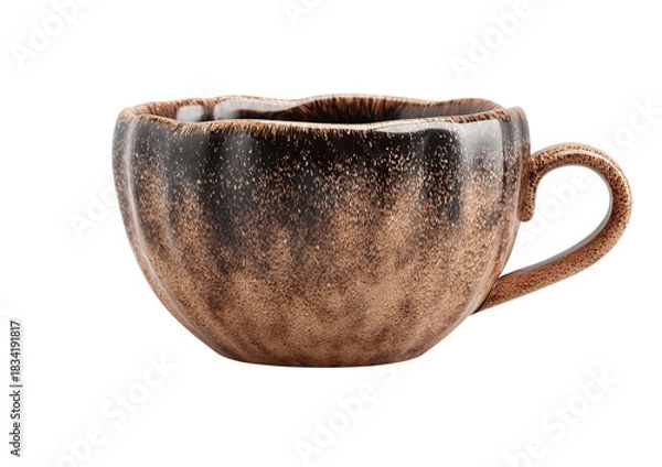 Fototapeta Brown speckled coffee cup with handle isolated on a transparent background