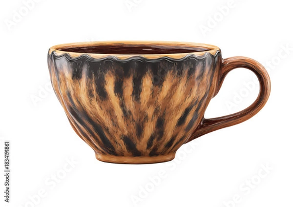 Fototapeta Stylized Coffee Cup with Brown and Black Pattern isolated on a transparent background