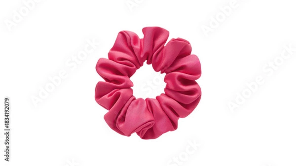 Obraz Vibrant pink scrunchie with textured fabric on transparent background