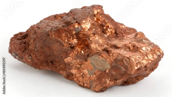 Fototapeta A fragment of raw copper ore, showcasing its distinctive reddishbrown color and metallic shine