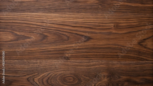 Fototapeta Close up of a dark brown wood grain texture background, capturing the intricate details and warm tones of the wood surface