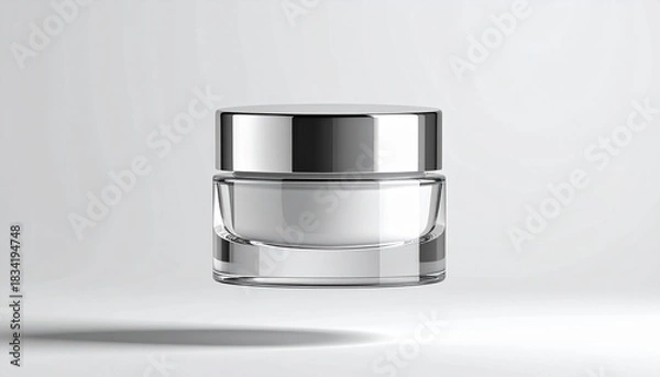 Fototapeta Sleek skincare presentation showcases a luxurious cream jar against a pristine white backdrop, ideal for promoting beauty and wellness products elegantly