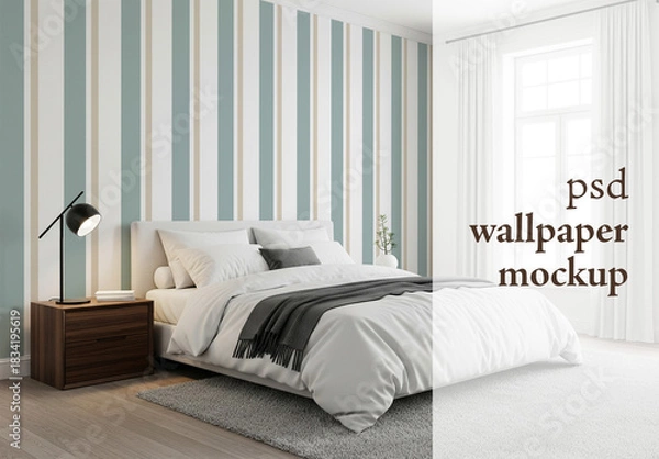 Obraz A modern bedroom wallpaper mockup