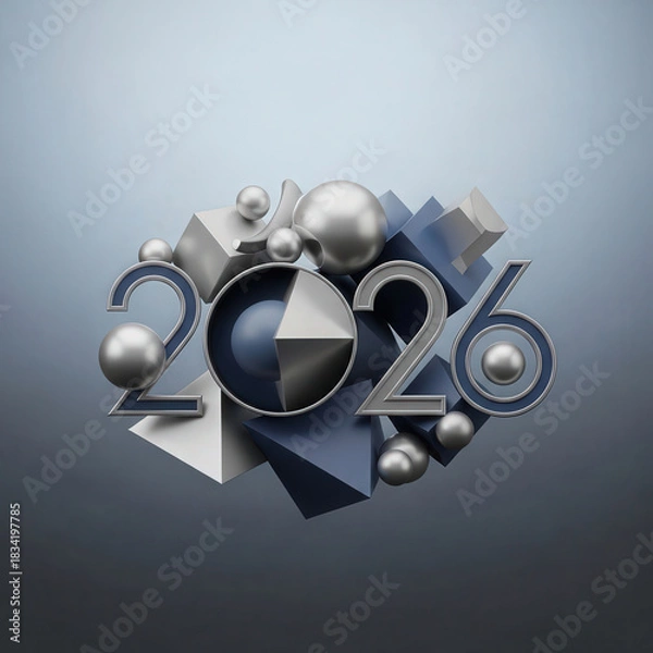 Fototapeta Geometric shapes merging into 2026 modern design