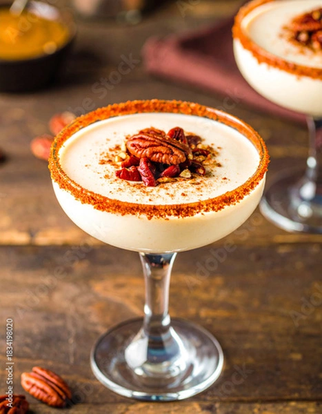 Fototapeta A glass of dessert with nuts on top