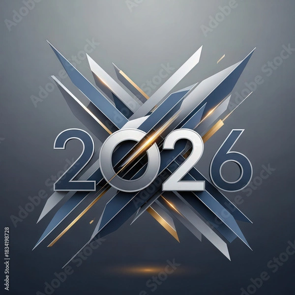 Fototapeta Abstract geometric shapes merging into 2026 design