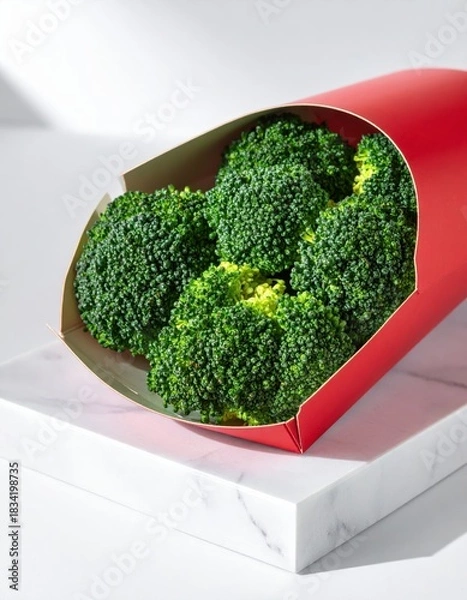 Fototapeta A red box with broccoli inside