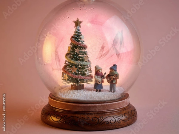 Fototapeta A glass ball with a tree and two people inside