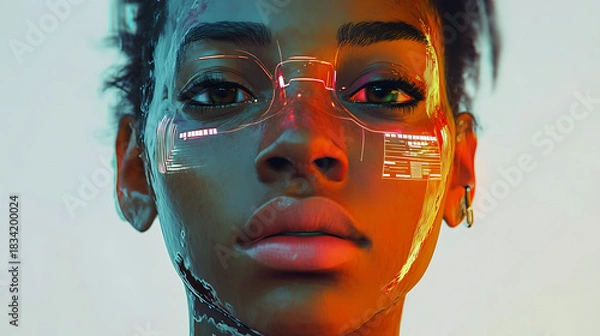 Fototapeta Expression of emotion through adaptive skin color on futuristic face 