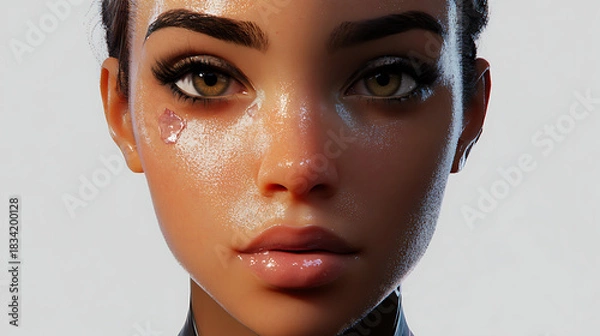 Fototapeta Expression of emotion through adaptive skin color on futuristic face 