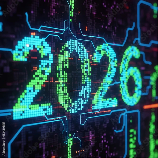 Fototapeta Pixel pattern shaping 2026, abstract cyber style