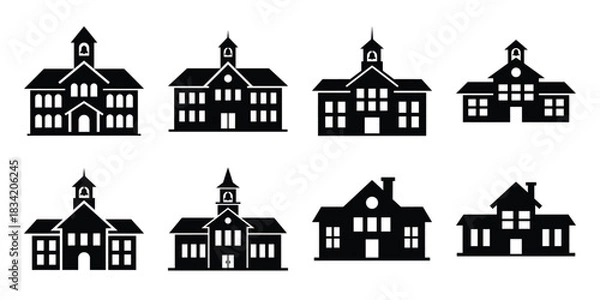 Obraz school building silhouette icon set