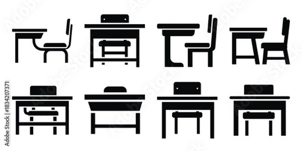 Obraz classroom desk silhouette icon set