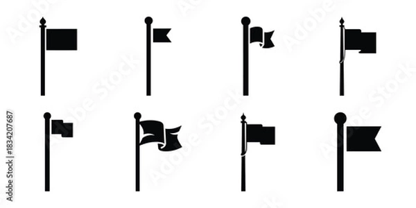 Obraz flag pole silhouette icon set