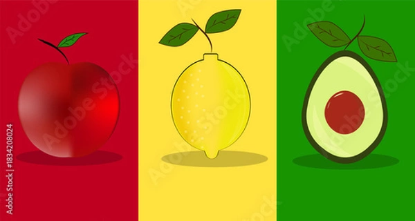 Obraz Healthy Fruits Design Elements in Flat Design Style