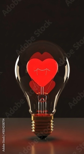 Fototapeta Glowing red heart inside a clear light bulb symbolizing love and inspiration