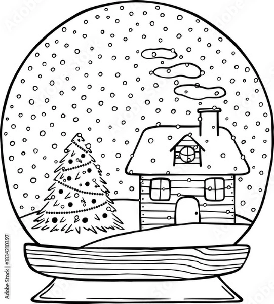 Obraz Snow globe with little house and snowy landscape