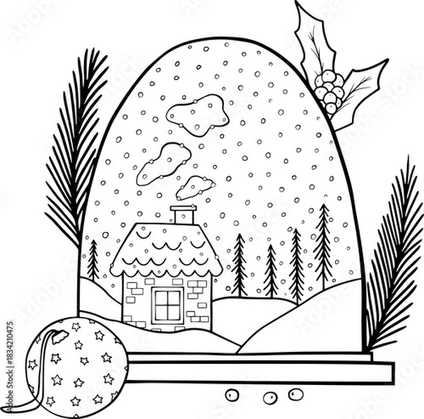 Obraz Snow globe with little house and snowy landscape