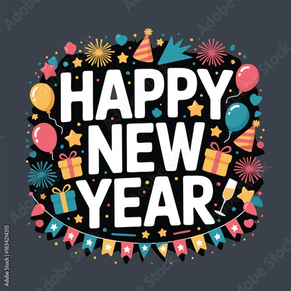 Fototapeta Happy new year festive celebration design with ornaments