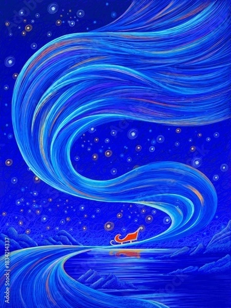 Obraz Fantasy Light flow Christmas Sleigh Line Art Illustration