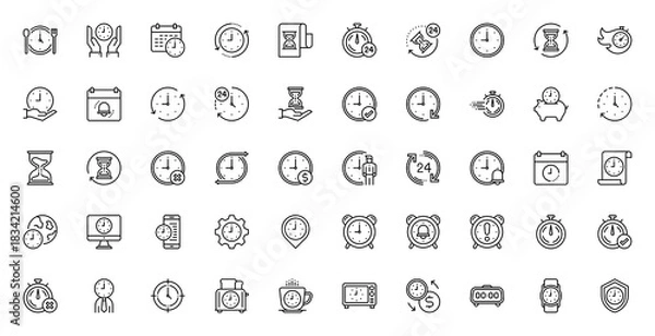 Fototapeta Set of Time and Clock vector. Lunch Time, Calendar, Sandglass, Timer icon. 