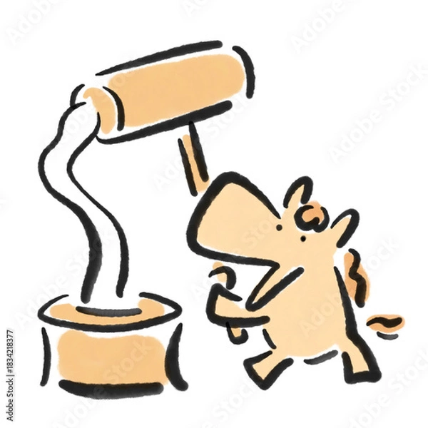 Obraz 墨絵の餅つきをするかわいい馬　杵と臼　正月素材