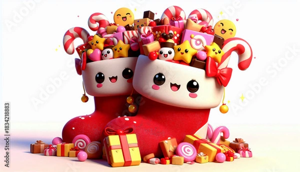 Obraz Kawaii stockings overflowing with sweets