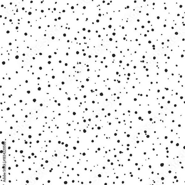Obraz Black ink dots seamless pattern, sketch hand drawn random polka dot background. Vector illustration