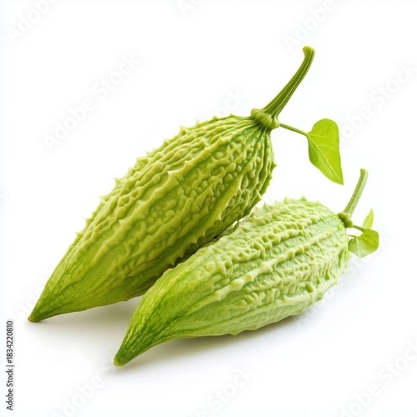 Obraz Fresh Bitter Melons on White Background with Unique Textures
