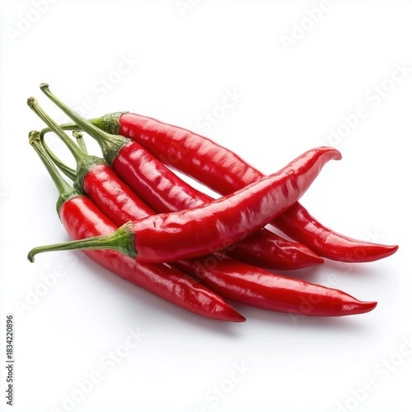 Obraz Fresh Red Chili Peppers on White Background with Vibrant Colors