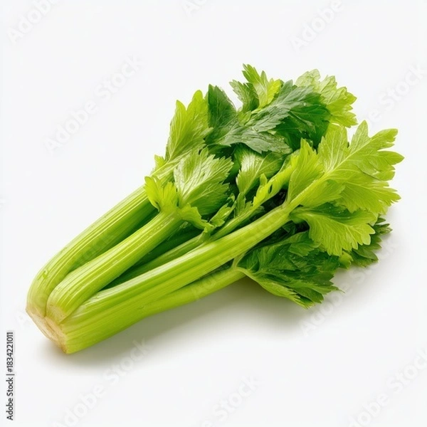Obraz Fresh Green Celery Stalk Isolated on White Background for Design