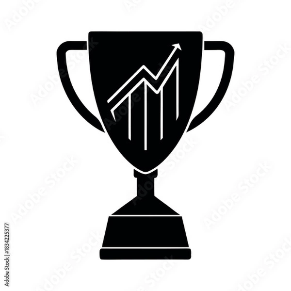 Fototapeta Black silhouette of a trophy engraved with stock chart, flat vector, white background